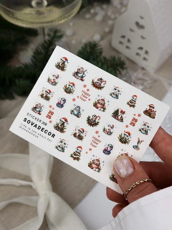 Naklejki Wodne do paznokci SOVADECOR 208 1 Świąteczne naklejki na paznokcie
