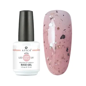 Atica Base Gel Light Gold Potal, 15 ml - baza z płatkami złotej potali