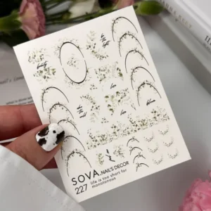 Naklejki do paznokci Sova Decor French №227 — zielone listki i gałązki