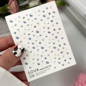 Naklejki do paznokci niebieskie kwiatuszki Sova Decor 226