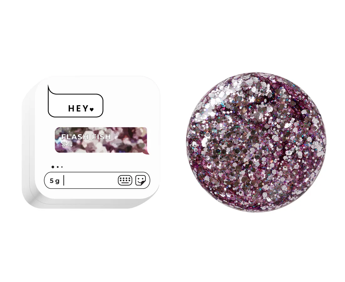 HEYLOVE Flash Fish 4 – różowy żel do zdobień z dużymi drobinkami 5 g