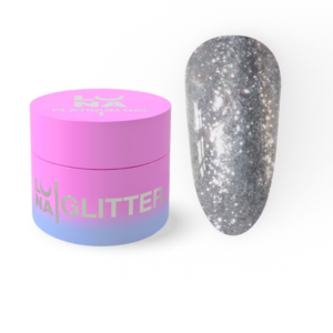 LUNAmoon Platinum Gel 1 – srebrny żel brokatowy do zdobień paznokci 5 ml