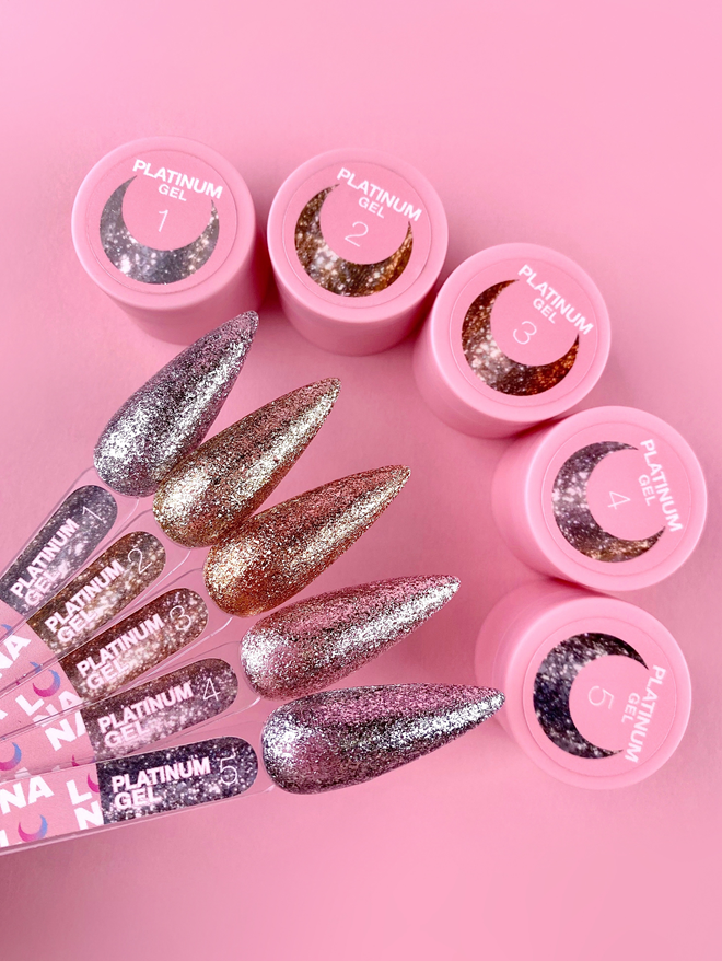 LUNAmoon Platinum Gel 5 – grafitowy żel brokatowy do zdobień paznokci 5 ml