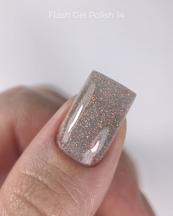 DARK Gel Polish 14 Flash – Lakier hybrydowy brokatowy 10 ml 1 Dark Gel Polish Flash 14, 10 ml - lakier hybrydowy odbijający światło