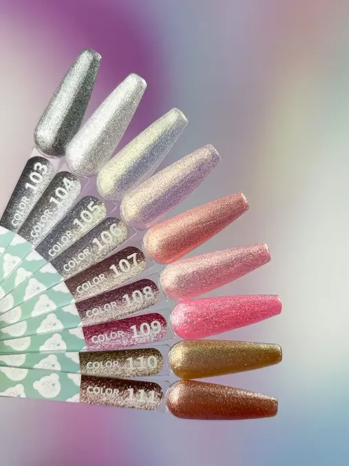 YOUARECUTE Color 107 – Lakier hybrydowy brokatowy brzoskwiniowy 5 ml 2 YOUARECUTE Color