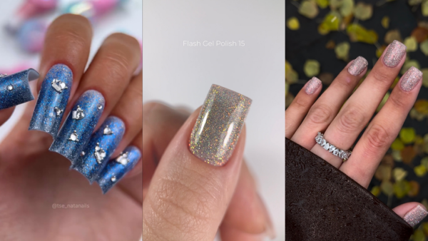 Paznokcie brokatowe na sylwestra i święta – efekt flash i błysk 1